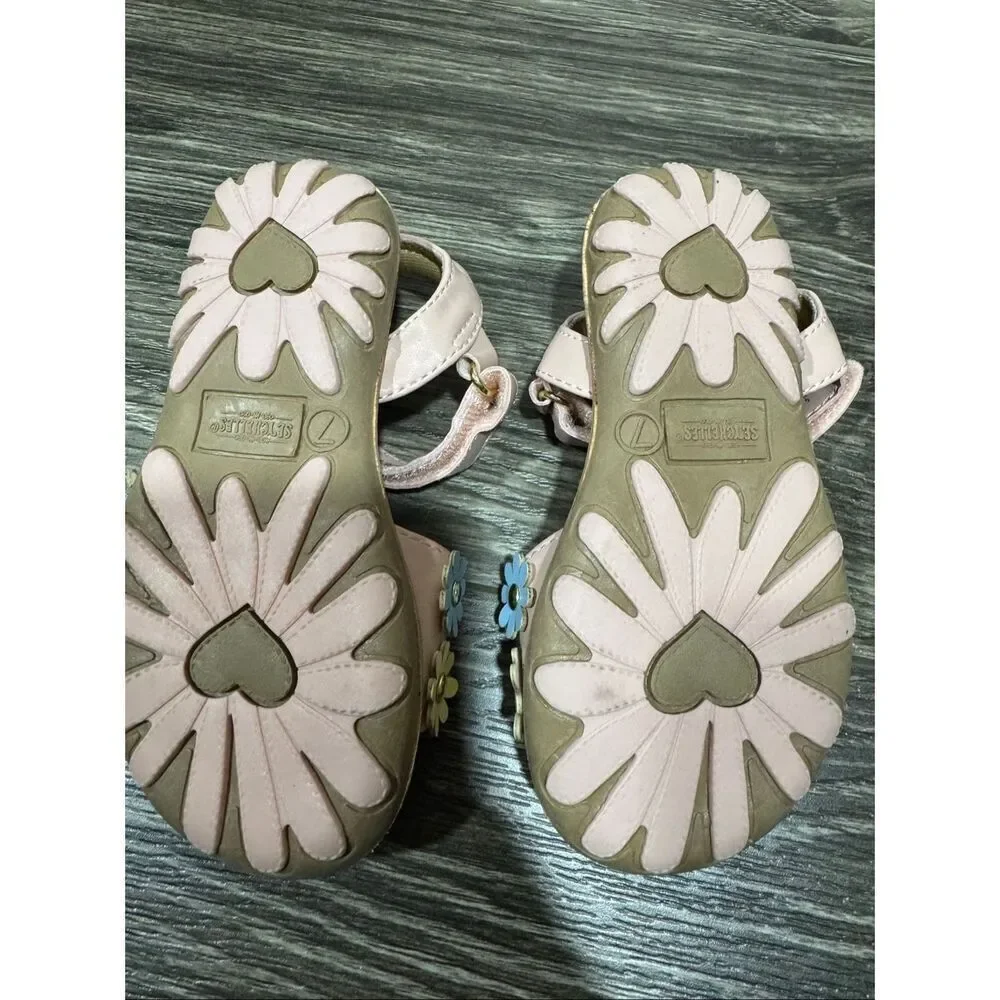 New Seychelles Baby Floral Strappy Sandals Girl’s Size 7 Pink Neutral Faux Leath